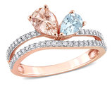 1.15 Carat (ctw) Morganite & Aquamarine Ring in 10K Rose Gold with Diamonds